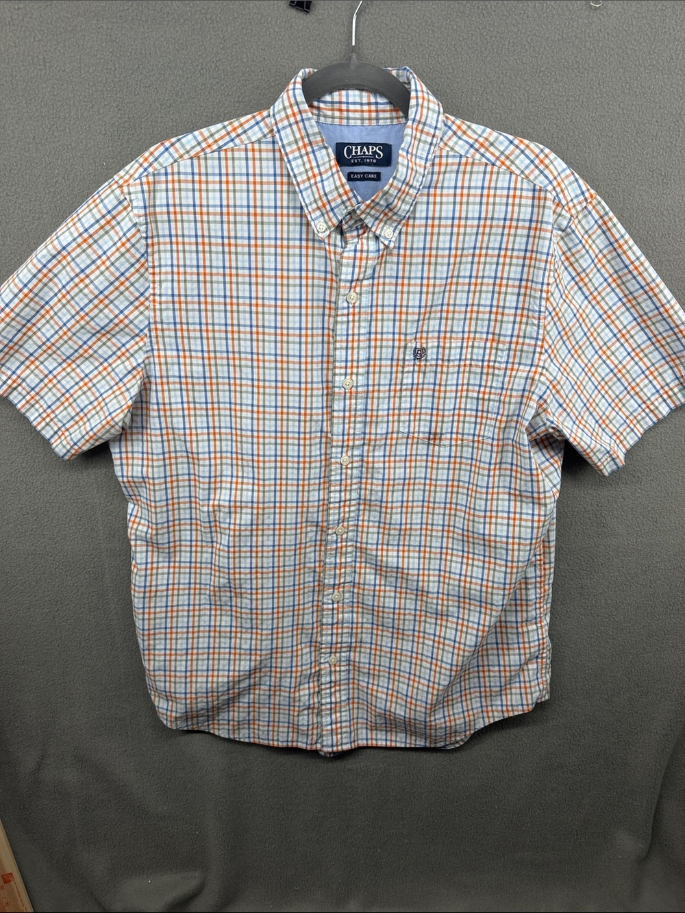 Chaps Short-Sleeve Plaid Button-Down Shirt - White, Blue, Orange